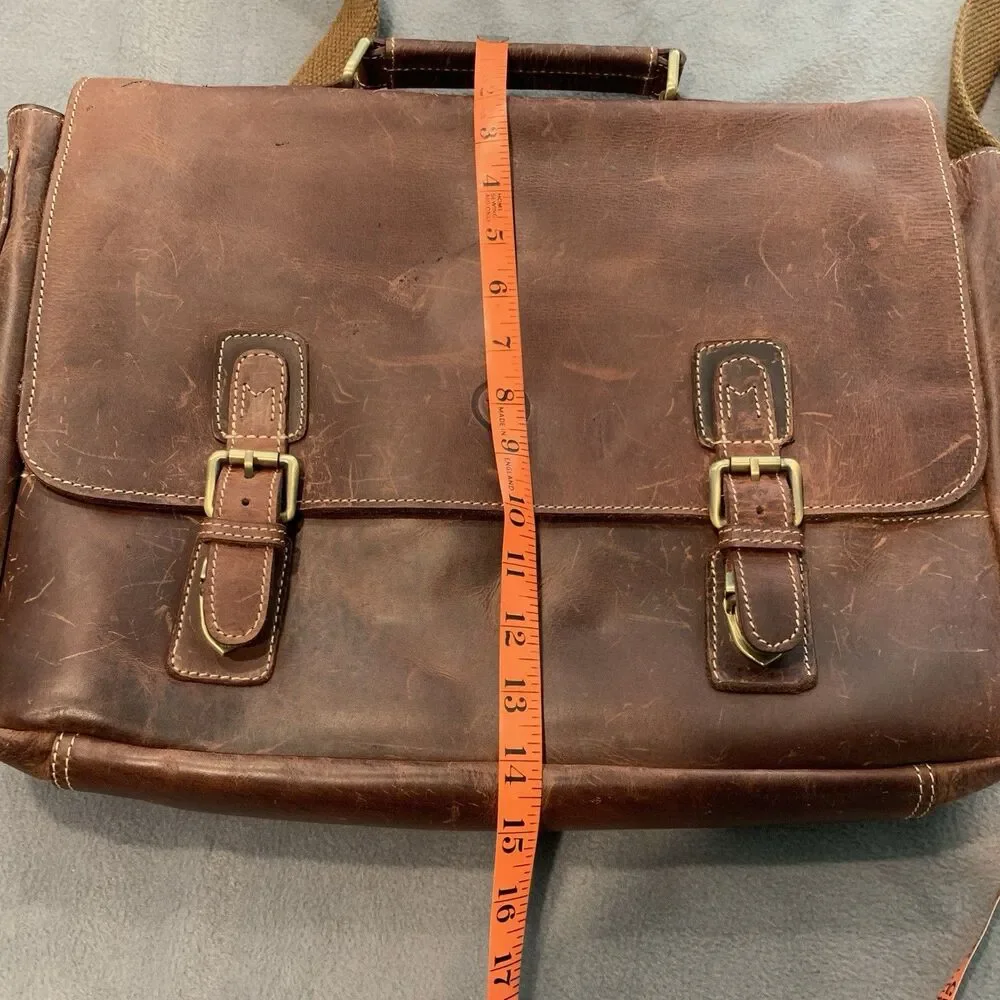 Aaron Leather Goods Genuine Leather Crossbody Bag Office Messenger Laptop